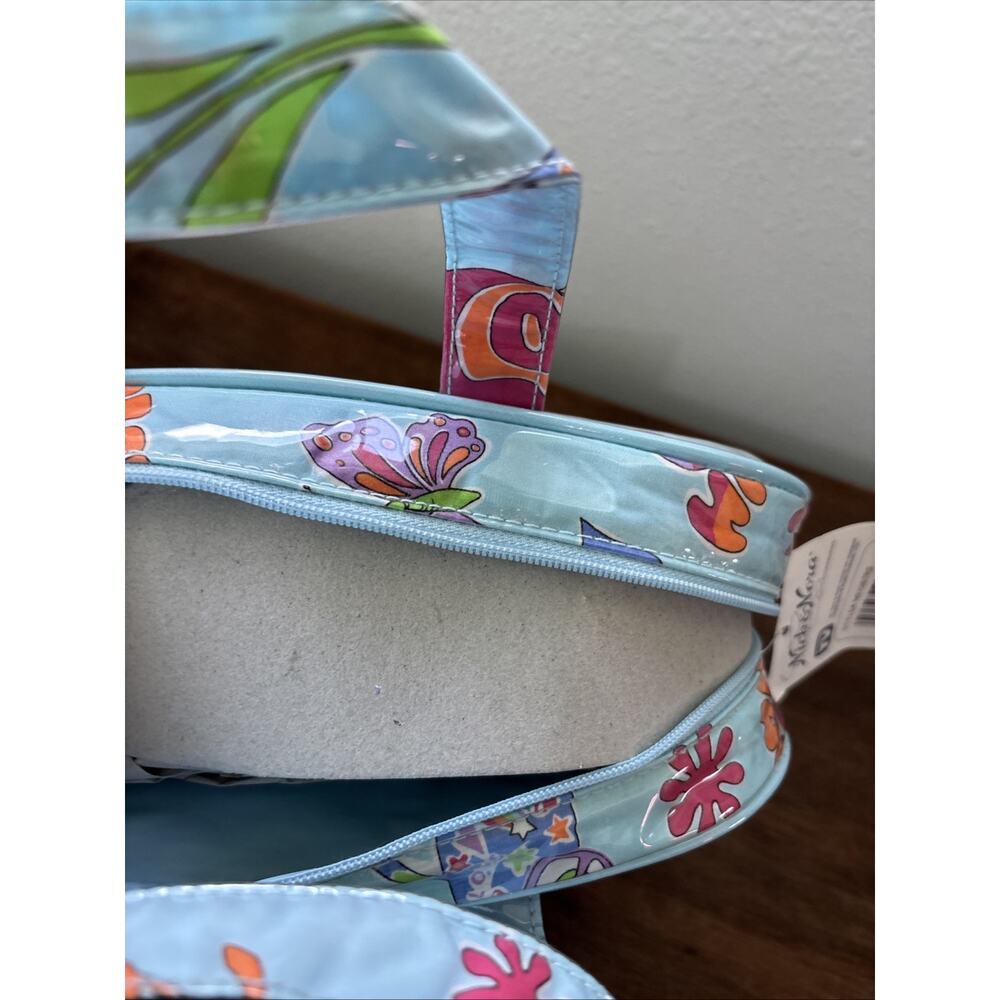 NICK & NORA Lunch Bag Cooler Bag Travel Make Up Peace Love Happiness Retro Blue - Picture 6 of 6